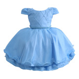 Vestido Infantil Juvenil Azul Bebê Princesa