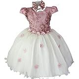 Vestido Infantil Juvenil Batizado Daminha Casamento Luxo E Tiara 4 Rosa Creme 