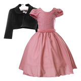 Vestido Infantil Juvenil Festa Rosé Princesa Luxo Com Bolero