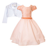 Vestido Infantil Juvenil Festa Salmão Princesa Luxo Bolero