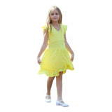 Vestido Infantil Lese Amarelo Rodado Alça barra Com Babado