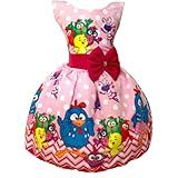 Vestido Infantil Luxo Galinha Pintadinha Laço Rosa Festa Aniversário Comemorações BR Alfa GG Regular Rosa 