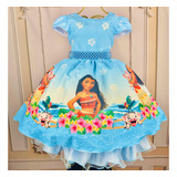 Vestido Infantil Luxo Moana Baby Azul Festa Princesa Menina