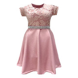 Vestido Infantil Manga Curta Rodado Renda E Faixa Strass