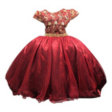 Vestido Infantil Marsala E Dourado Juvenil Daminha Formatura