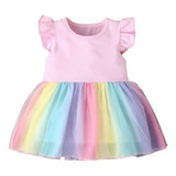 Vestido Infantil Menina Arco íris Princesa Pronta Entrega