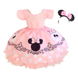 Vestido Infantil Minnie Rosa Aniversário Festa Luxo Poá