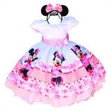 Vestido Infantil Minnie Rosa Aniversário Festa Luxo Poá