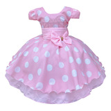 Vestido Infantil Minnie Rosa Bolinhas Branca Festa 1 Ao 4