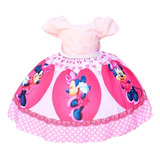 Vestido Infantil Minnie Rosa Fantasia Aniversário Festa Luxo