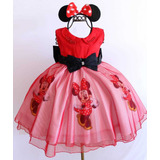 Vestido Infantil Minnie Vermelha Luxo Para Festas Tema E Tia