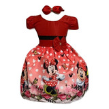 Vestido Infantil Minnie Vermelha Rosas E