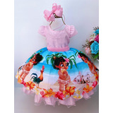 Vestido Infantil Moana Baby Rosa Strass Cinto De Pérolas