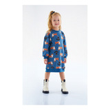 Vestido Infantil Moletom Longo Dogs Azul Inverno Up Baby