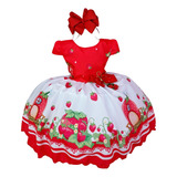 Vestido Infantil Moranguinho Vermelho Luxo Festas