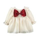 Vestido Infantil Para Meninas Primavera Outono Cor Sólida Gola Redonda Manga Longa Laço Babados Vestido De Malha Vestidos De Festa Meninas Branco 2 3 Anos