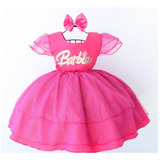 Vestido Infantil Pink Brillho Barbie Paris Daminha E Tiara