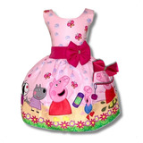 Vestido Infantil Porquinha Pig Rosa Luxo Festa Aniversário