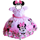 Vestido Infantil Princesa Luxo Minnie Rosa