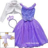 Vestido Infantil Princesa Sofia Rapunzel Roxo Com Bolero