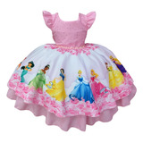 Vestido Infantil Princesas Da Disney Luxo Com Tiara