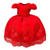 Vestido Infantil Realeza Vermelho Renda Luxo Cód 2190