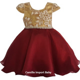 Vestido Infantil Rendado Marsala