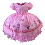 Vestido Infantil Rosa Borboletas Princesa Barbie