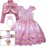 Vestido Infantil Rosa Luxo Tema Festa