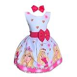 Vestido Infantil Temático Barbie Boneca Rosa Fantasia Luxo (m - 4/5 Anos, Branco)