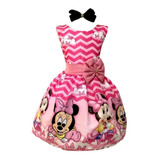 Vestido Infantil Temático Minnie Baby Rosa Luxo + Brinde