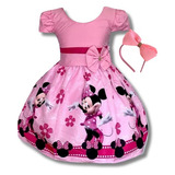 Vestido Infantil Temático Minnie Rosa Flores