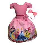 Vestido Infantil Temático Princesas Disney Festa Luxo+brinde