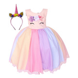 Vestido Infantil Unicórnio Aniversário Festa Luxo E Tiara