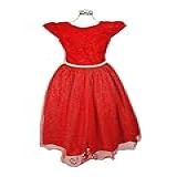 Vestido Infantil Vermelho Glitter Renda Longo
