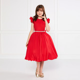 Vestido Infantil Vermelho Moda Charmosa Conforto Festas Luxo