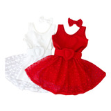 Vestido Infantil Vermelho Ou Branco - Tam 4, 6 E 8