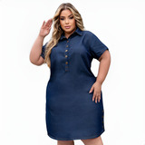 Vestido Jeans Feminino Plus