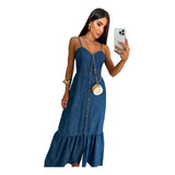Vestido Jeans Longo Fechamento