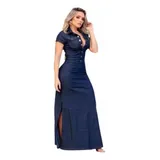 Vestido Jeans Longo Manga