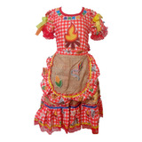 Vestido Junino Xadrez Vermelho Infantil Com Avental Estampas