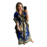 Vestido Kaftan Blue longa moda Boho Hippie plus size