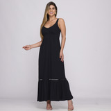 Vestido L Alça Barra Guipir Com Bojo B'bonnie Sarah Preto