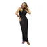 Vestido Lamë Preto Longo Alça Corrente Dourada Tam M E G