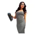 Vestido Lindo Listrado Canelado Longo Sensual Com Fenda Sexy