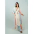 Vestido Longo Bordado Flore Duas Cores Manga Morcego 1025