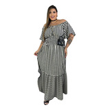 Vestido Longo Ciganinha Plus Size Listrado Gg Ao G2 Leve