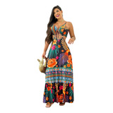 Vestido Longo De Festa Estampado De Flores Soltinho