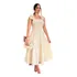 Vestido Longo De Linho Forrado Com Lacinho No Ombro Bojo