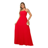 Vestido Longo Duna Plissado Alcinha Madrinha Moda Festa Luxo